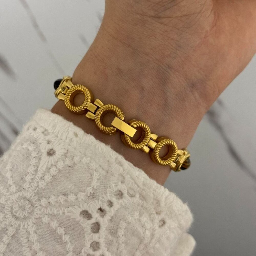 SKU:0478 Retro gold oval watch bracelet brown natural stones Stainless steel - Picture 5 of 5
